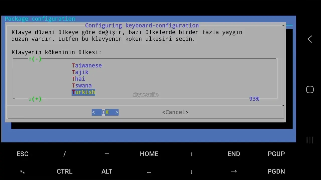 XFCE4 klavye düzeni seçme